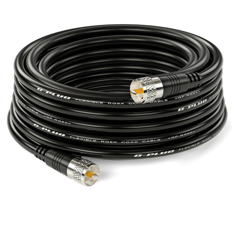 G-PLUG RG8X Coaxial Cable 100FT – 50 Ohm Low-Loss Coax with PL259 Connectors – Pure Copper Core, Dual Shielding, Waterproof PVC – for CB & HAM Radio, SWR Meter, Antenna Analyzer, RF Use - Image 1